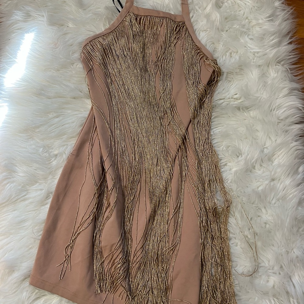 Worn once - nude and gold short tassel dress